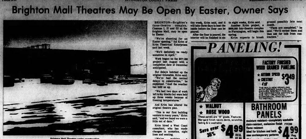Brighton Cinemas 9 - Feb 16 1972 Article On Theater (newer photo)